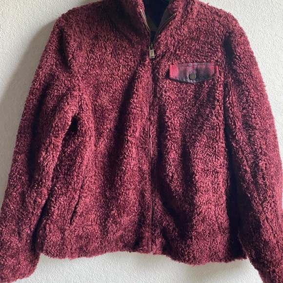 Pendleton Ladies' Fuzzy Sherpa Zip Burgundy Preppy Dark Academia Jacket M - Picture 5 of 16
